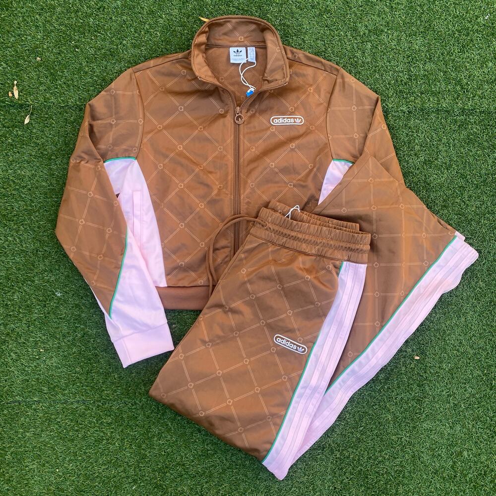 Adidas Women's Track Suit Jacket Pants Brown Pink Green